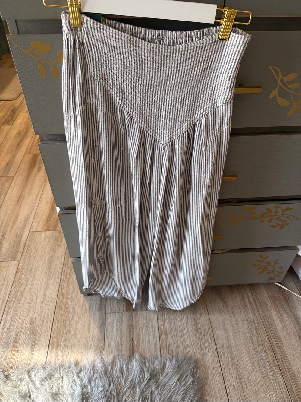 mahina Striped Maxi Skirt in White and Gray